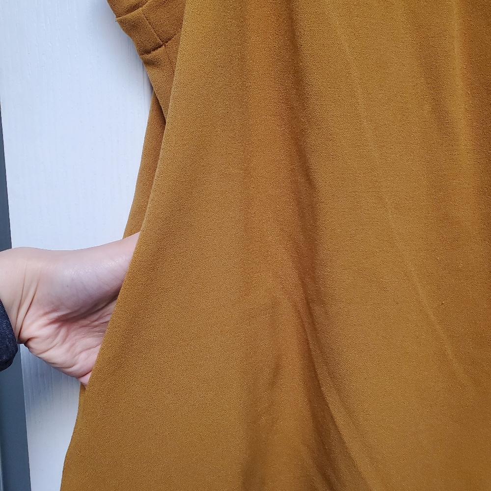 Free People Mustard Peephole Mini Tunic Dress Sleeveless Pockets - size Medium - Picture 9 of 11